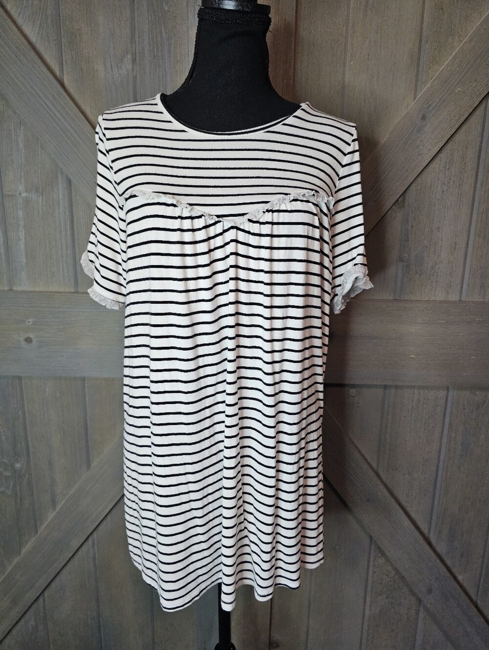 New Look Striped Tunic Top with Lace Trim sz Large